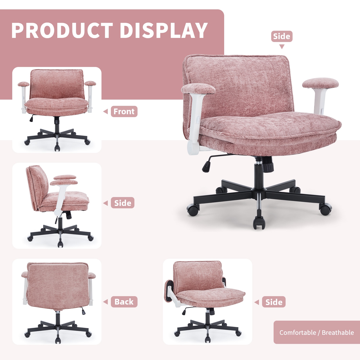 Fancispot Cross Legged Office Chair Height Adjustable Desk Chair_voghion.com